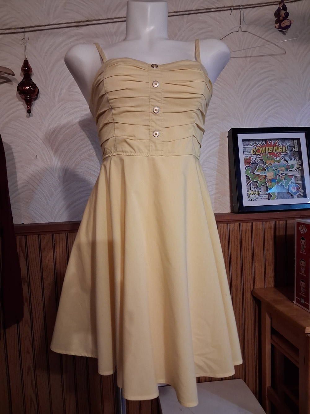 Dynamite Pale Yellow Ruched Button-Front Mini Dress